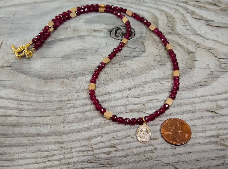 Dangle Earrings Mother Mary Jewelry Set Ruby Necklace Confirmation Jewelry Minimalist Beaded Jewelry Handmade Gift. Gemstone Jewelry