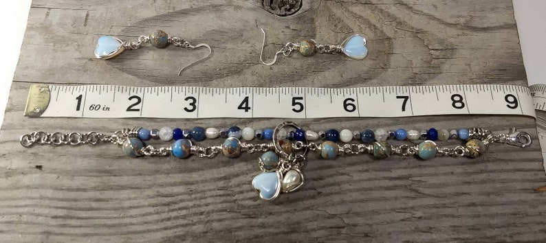 Dangle Earrings Heart Strand Bracelet Moonstone Heart Jewelry Set Gemstone Jewelry Boho Chic Jewelry Beaded Jewelry Handmade Jewelry.