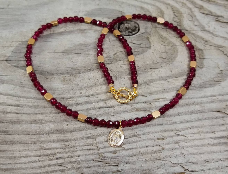 Dangle Earrings Mother Mary Jewelry Set Ruby Necklace Confirmation Jewelry Minimalist Beaded Jewelry Handmade Gift. Gemstone Jewelry