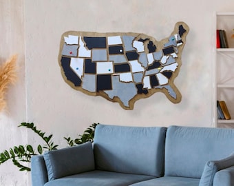 Mapa de madera de Estados Unidos con los estados, rompecabezas de mapa de EE. UU. de madera, decoración de pared con mapa de viaje, regalo de decoración familiar de EE. UU.