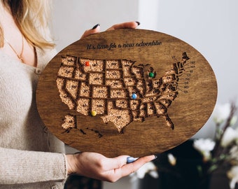 Personalized USA Corkboard Map: Push Pin Travel Gift