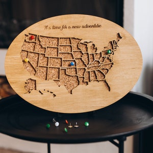 Minimalist USA Cork Map, Wooden Push Pin Travel Tracker, Personalized Gifts for Husband