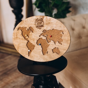 Push Pin World Map, Wooden Travel Decor, Personalized Cork Map, Adventure Lover Gift