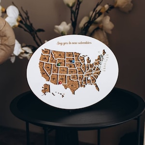 Personalized Wooden USA Map Push Pin, Travel Tracker Board, Road Trip US Map, Gifts for Couples