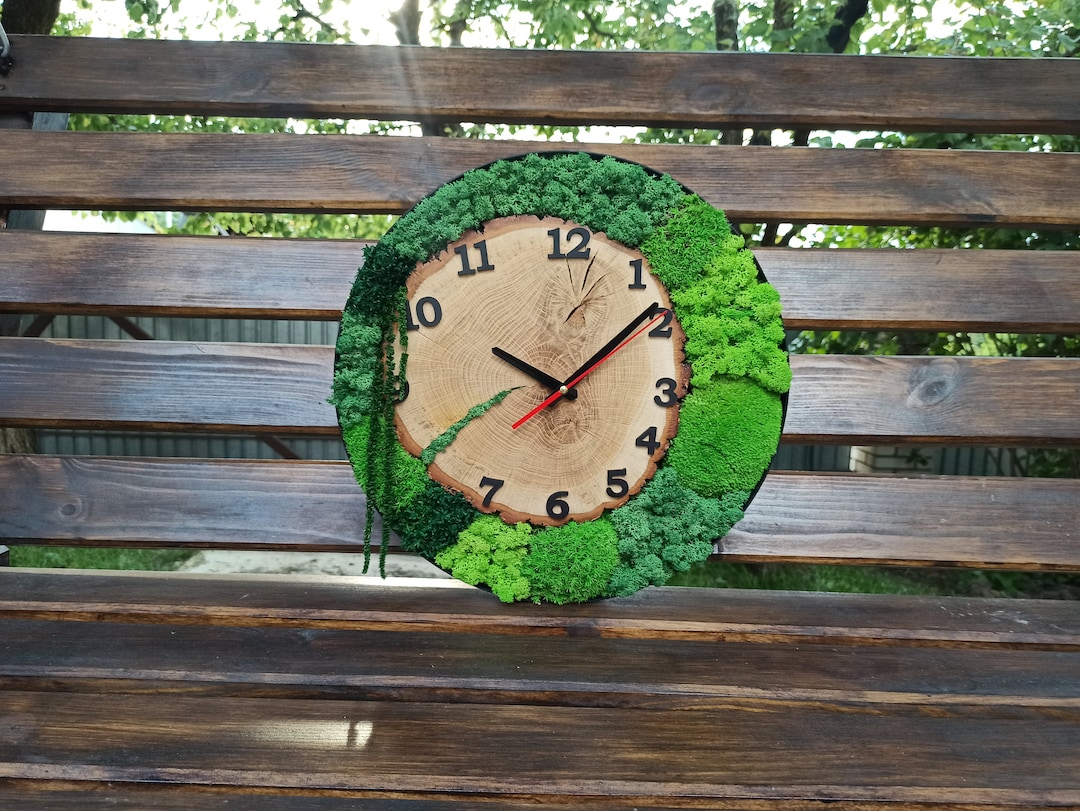 Wood Wall Clock Moss Art Moss Wall Art Unique Clock for Wall - Etsy