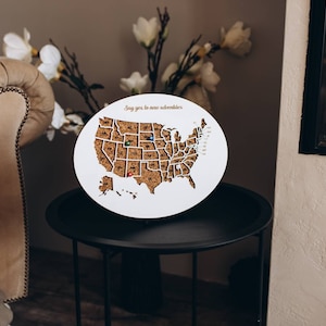Custom Wooden USA Travel Map: Cork Push Pin Board, Personalized Wall Art
