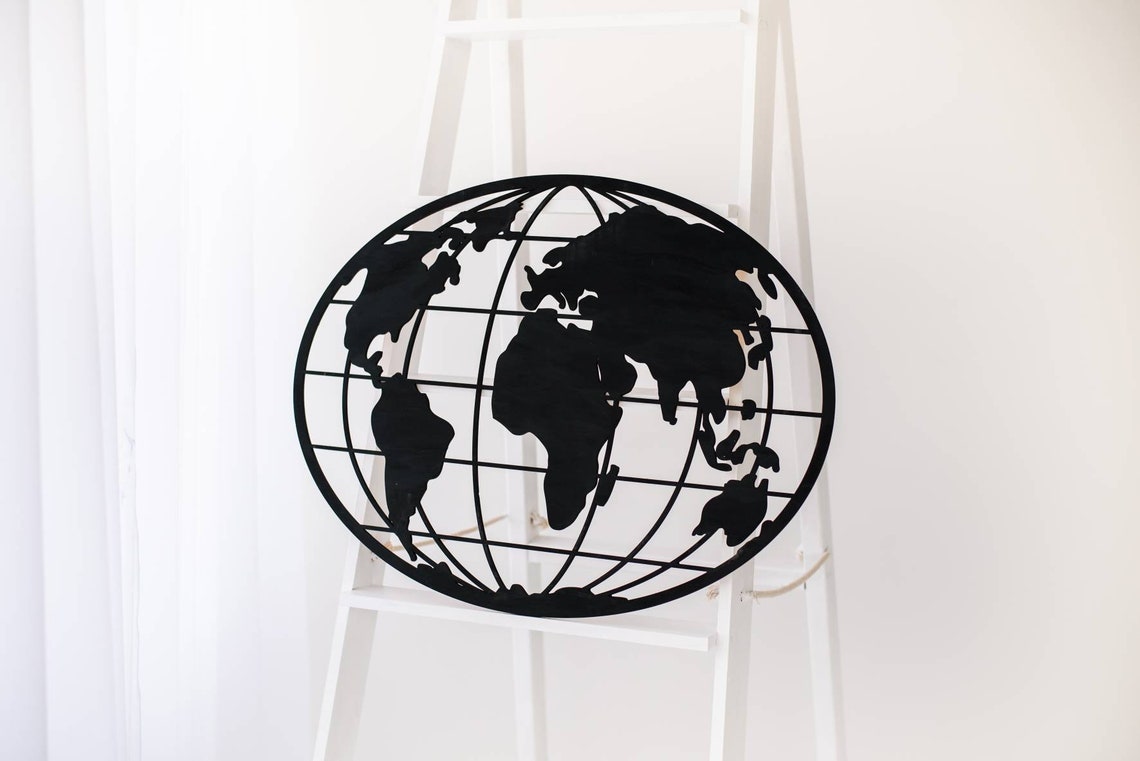Globe Wall Art World Map Wall Art Globe Map Wood World Map Etsy