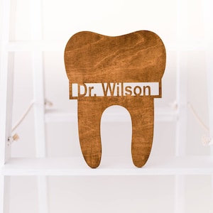 Dental office decor: custom name gift, wooden tooth plaque, dentist wall sign, orthodontist sign, dental hygienist sign, dentist name sign