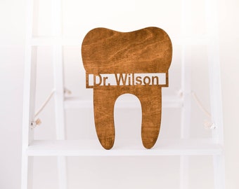 Dental office decor: custom name gift, wooden tooth plaque, dentist wall sign, orthodontist sign, dental hygienist sign, dentist name sign