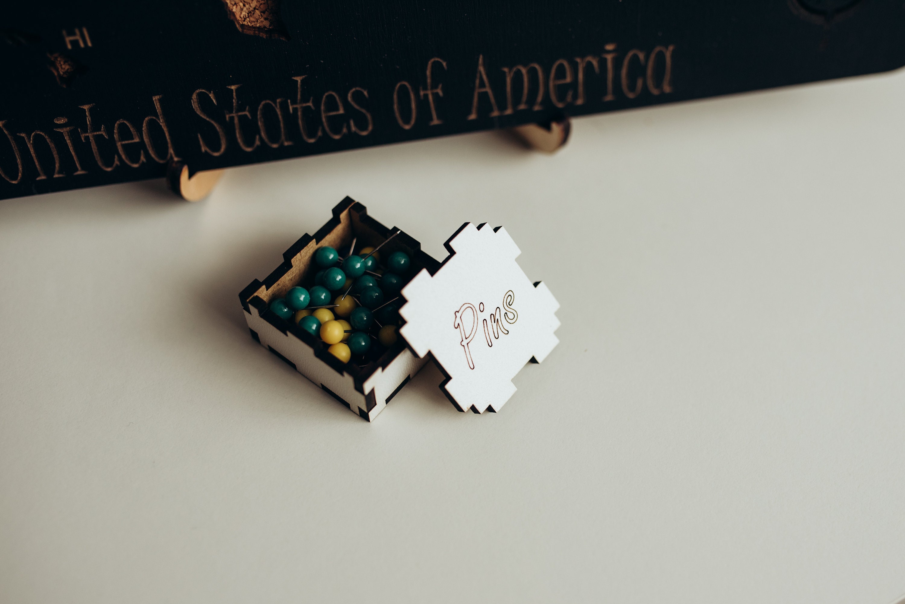 Wooden USA map with 50 pins, personalized cork map, custom United States push pin map, cork board - USA map, travel gift,  Christmas gift