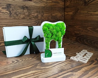 Visitekaartjeshouder met mostand, gepersonaliseerd cadeau orthodontist