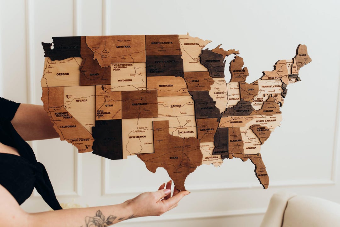 3D Wooden USA Travel Map With Push Pins, Personalized Wall Decor for ...
