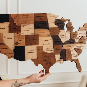 3D Wooden USA Travel Map with Push Pins, Personalized Wall Decor for Tracking Adventures