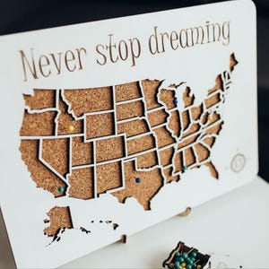 Personalized USA Map, Wooden Cork Pin Board Map of United States, Desk or Shelf Decor, Unique Christmas gift, Travel Map for Grandma