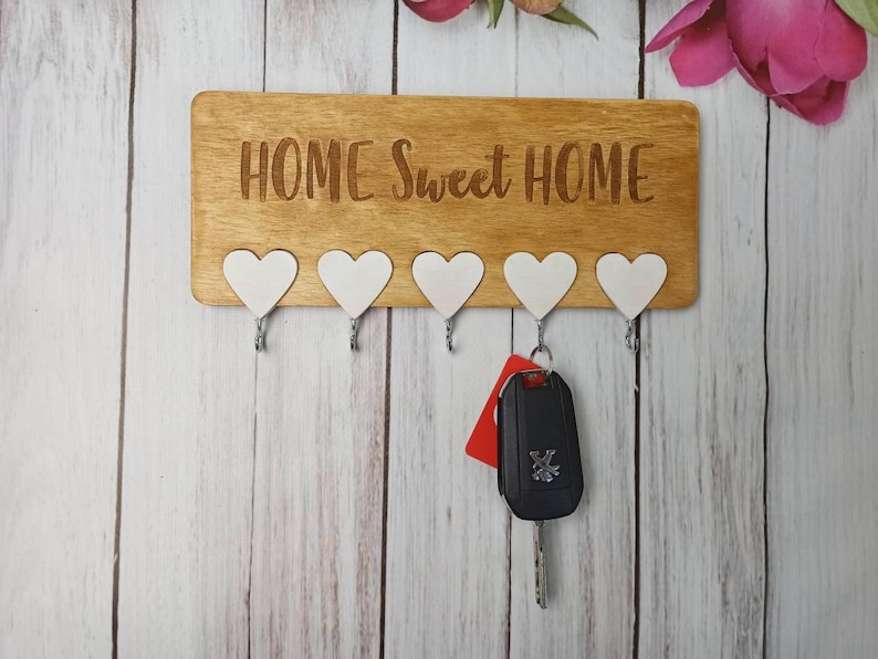 Wood Key Holder Home Sweet Home Sign Key Holder for Wall 3 Etsy