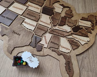 Wooden USA Map Puzzle, Wood Map of America with States, Travel Map Wall Decor, Family US Decor Gift