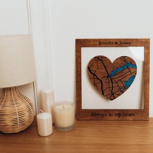 Mapa de la ciudad en forma de corazón de madera, arte mural con mapa de ubicación personalizado, regalo de boda único para recién casados, recuerdo de aniversario, mapa de dónde nos conocimos