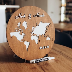 Personalisiertes Hochzeitsgästebuch, 3D Weltkarte Weltkarte, Abenteuer Reise Hochzeitsschild, Einzigartiges Geographiegästebuch, Reiseliebhaber Geschenk