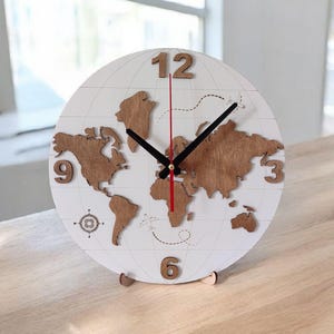 Custom Handcrafted Wooden World Map Wall Clock, Modern Large Home Decor