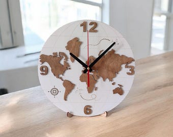 Large Wooden World Map Clock, Executive Office Wall Decor, Personalized Business Gift