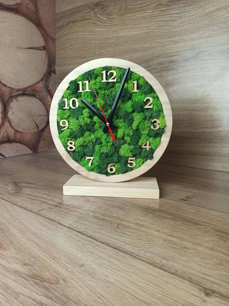 Wood Clock Desk Moss Clock Wooden Clock Personalized Clock Etsy