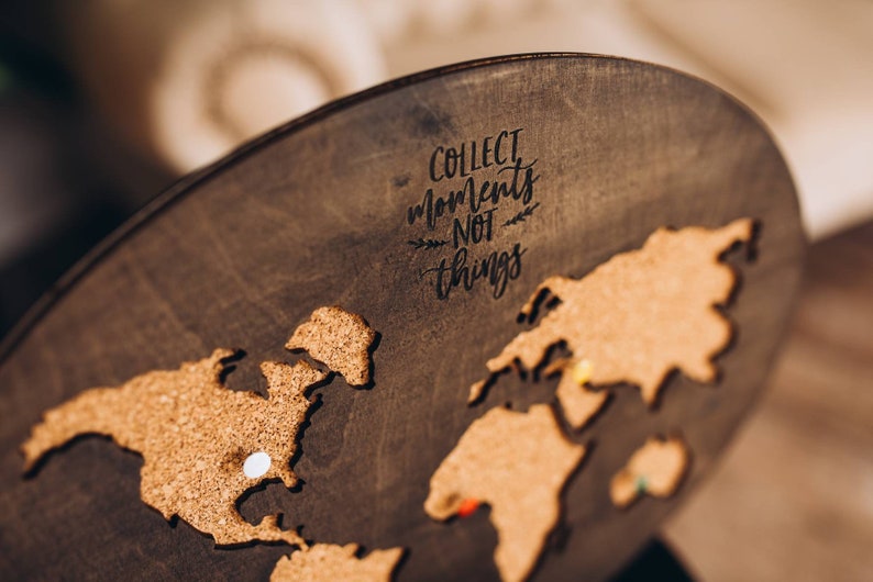 Push Pin World Map Wooden World Map Cork Board Push Pin Etsy