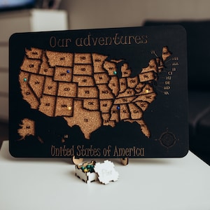 Personalized USA Cork Travel Map: Push Pin Wood Wall Art