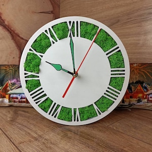 Preserved Moss Clock: Roman Numerals, Company Logo, Moss Wall Art