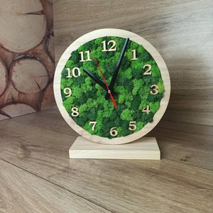 Reloj de mesa de musgo, arte natural único, reloj de musgo preservado, reloj grande moderno para sala de estar y oficina, regalo de inauguración de la casa, regalo del Día de la Madre