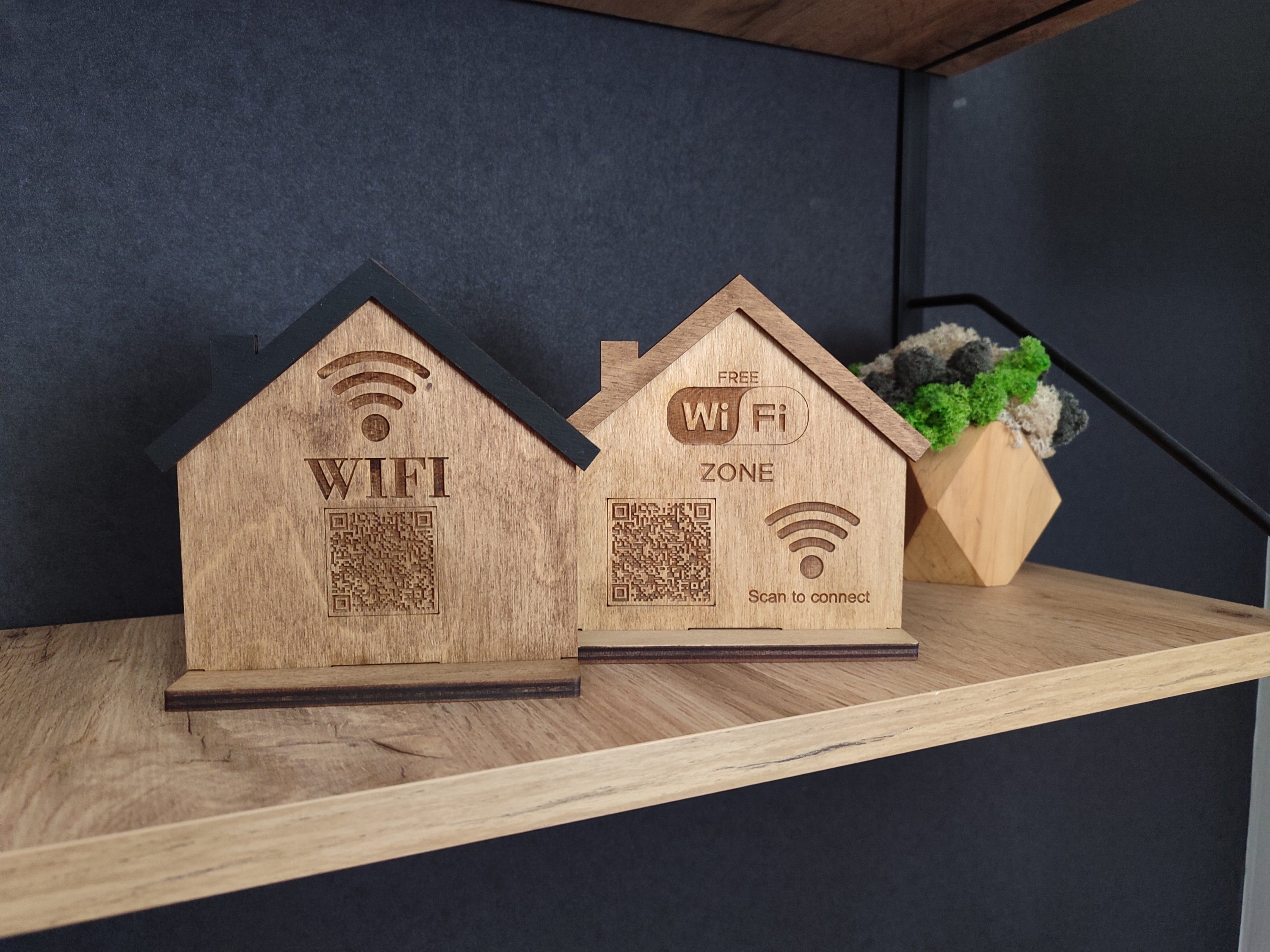 Wooden QR Code Wi-fi Sign, Birch Tabletop Display, Unique Home Wall ...