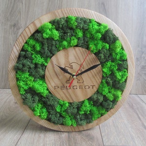 Wood wall clock with moss, personalized wall clock, preserved moss, scandinavian decor, moss wall art, home & office decor, unique boss gift
