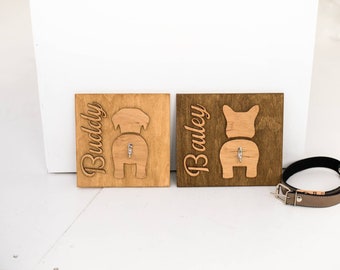 Wall leash holder, dog leash hanger, pet name sign, wood leash holder, new puppy gift, personalized holder, dog hanger