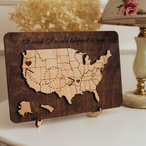Fernliebe Karte, personalisierte Holzkarte Geschenk für Paare oder Eltern, Muttertagsgeschenke, Beziehung oder Wiedervereinigungsgeschenk