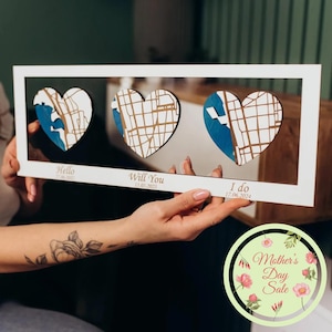 Herz Karte Geschenk, Individuelle Hölzerne Stadt Karte mit Datum, Gerahmte Wandkunst für Paare, Ferngeschenk für Frau oder Mutter Geburtstag, Regal Dekor