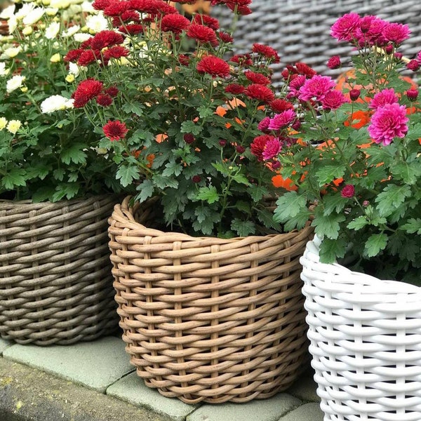 Outdoor patio decor, Pot holders, 12 liters, Tall round basket, Rattan pot, Wicker plant basket, Houseplant pots