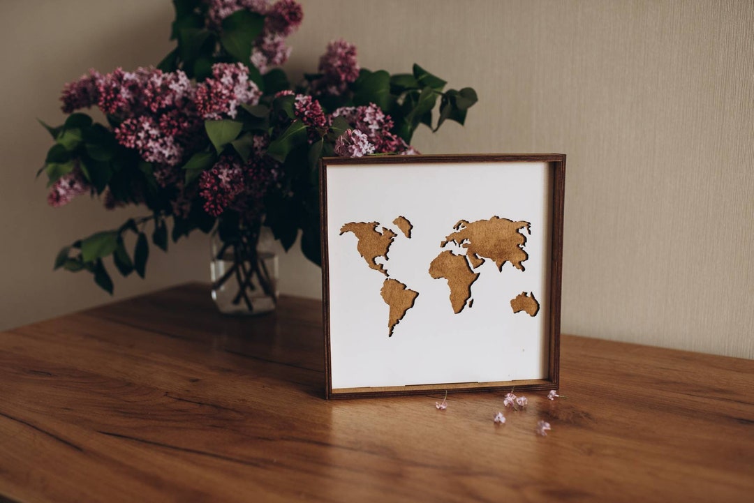 Map Frame World Map Wood Map Art Framed Wall Art First Etsy