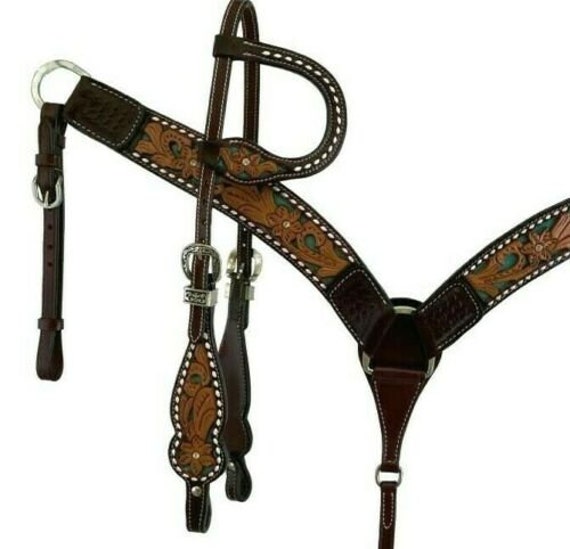 WESTERN SADDLE HORSE LEATHER ONE EAR HEADSTALL BRIDLE DARK OIL BROWN 