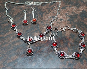 Bulk Sale ! Carnelian Gemstone Nacklace ,Earing & Bracelets Set 925 Sterling Silvver Plated Jewelry Handmsde  Birthday Gift  Jewelry Lot