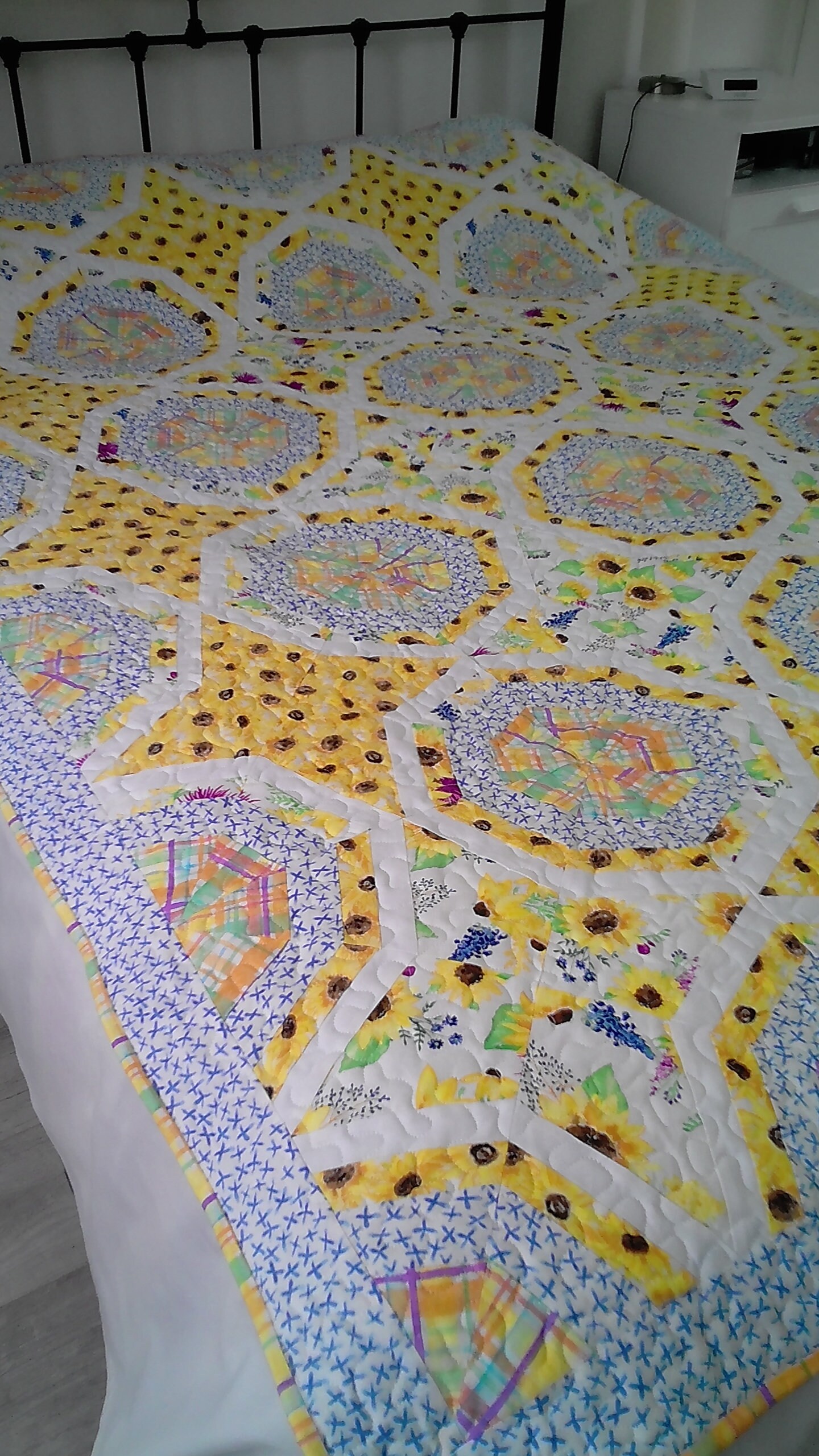 HANDMADE PATCHWORK QUILT 'Sunflower' yellow blue Etsy