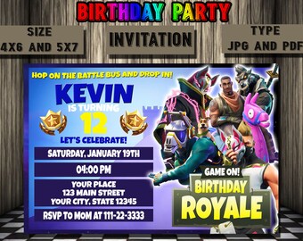 Fortnite Birthday Invitation Etsy - fortnite birthday invitation fortnite invitations for kids birthday party printable invitations jpg file pdf file diy invitation