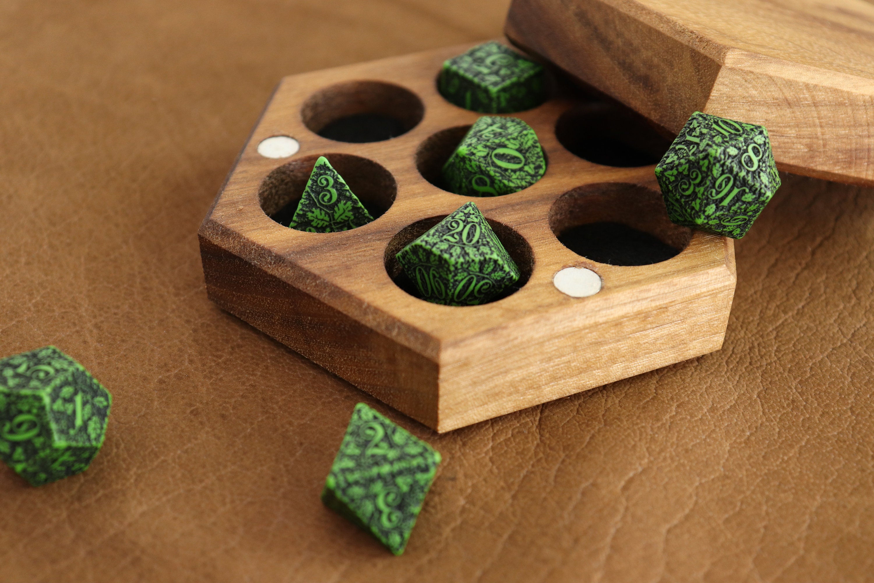 Hexagon wooden dice box Walnut / dice case / dice vault for Etsy