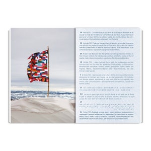 May include: A colorful flag with many different countries represented on it is waving in the wind. The flag is on a white sandy beach with a blue sky in the background. The text on the image reads: "Article 13:3 - Everyone has the right to move freely and cross frontiers to their chosen territory. No individual should have an inferior status to that of capital, trade, telecommunication, or pollution that traverse all borders."