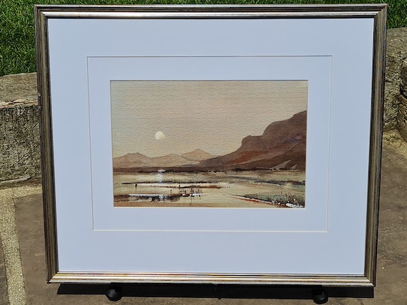 Original Watercolour by Anthony Pearce  "African Landscape at Moonrise".