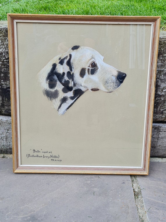 Original Pastel Portrait of a Dalmatian by Phillis Binet, monogrammed and framed.