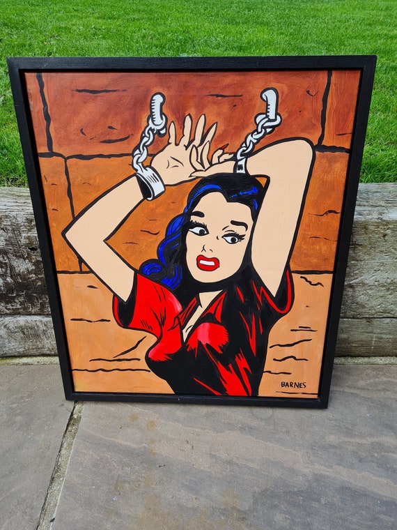 Original Oil on Canvas 19th Century Pop Art by Barnes in Ebonised Frame 2005
