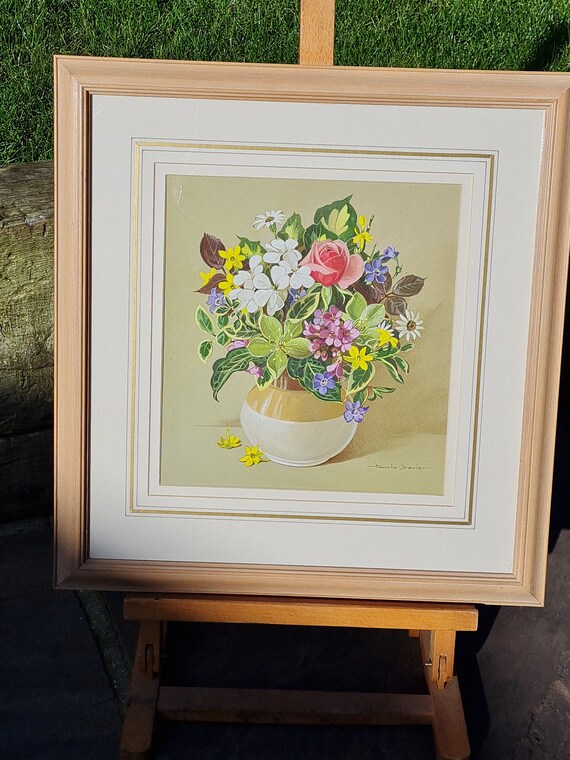Bright and Extremely Well Painted Original Gouache by Pamela Davis VPRMS, SWA, HSF (1927 – 2019) titled “Winter Posy”