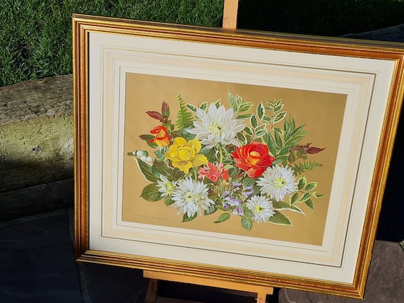 Striking Original Large Gouache by Pamela Davis VPRMS, SWA, HSF (1927 – 2019) titled “August Flowers” Framed, Signed and Double Mounted