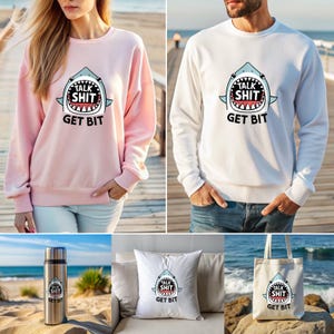 Talk Shit Get Bit Vector, Tiburón, Camiseta Svg, Camiseta Png, Descarga Digital Svg, Pegatina, Diseño de Taza, Diseño de Imágenes Prediseñadas, Cricut, Listo para Imprimir