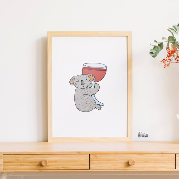 Cute Koala and Wine Illustration Drunk Koala Digital Art Etsy