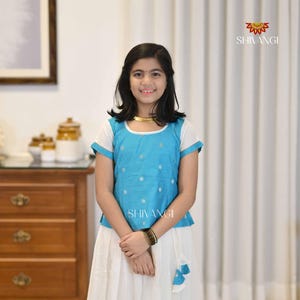 Shivangi clothing Onam SkyBlue Candy Cloud  Traditional Pattu Pavadai